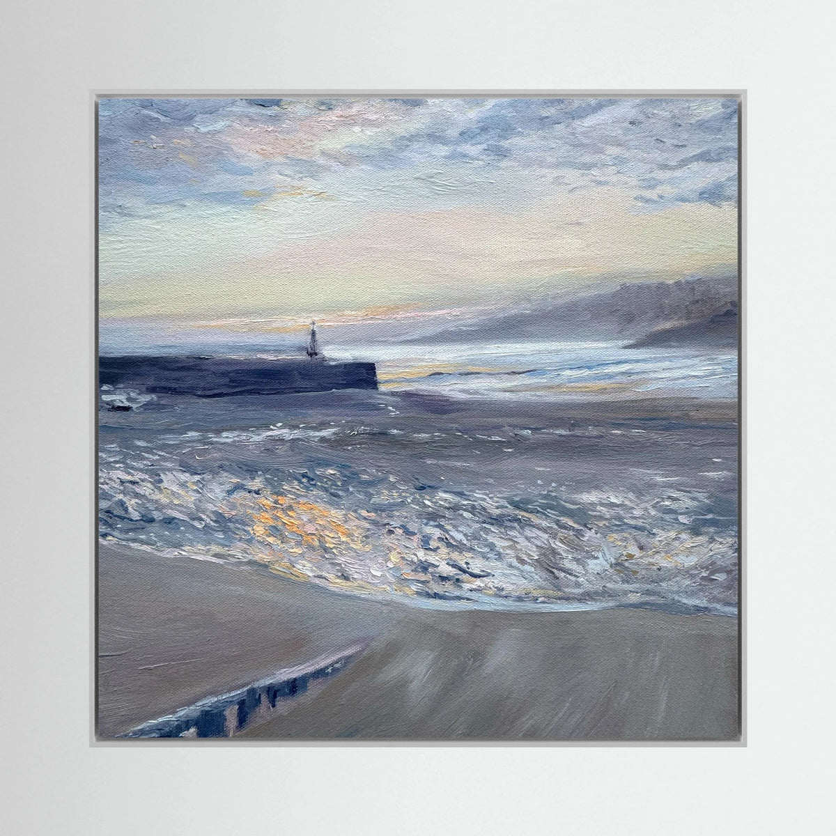 st ives harbour sunrise framed canvas print white frame