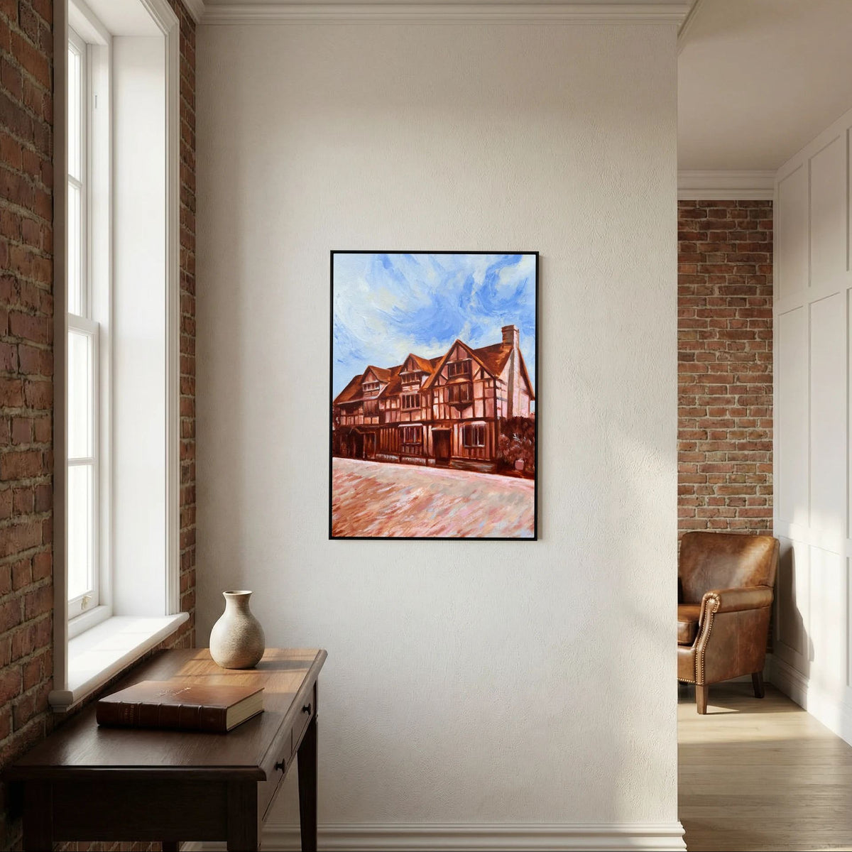 Stratford-upon-Avon canvas print featuring Shakespeare’s Birthplace in a contemporary living room