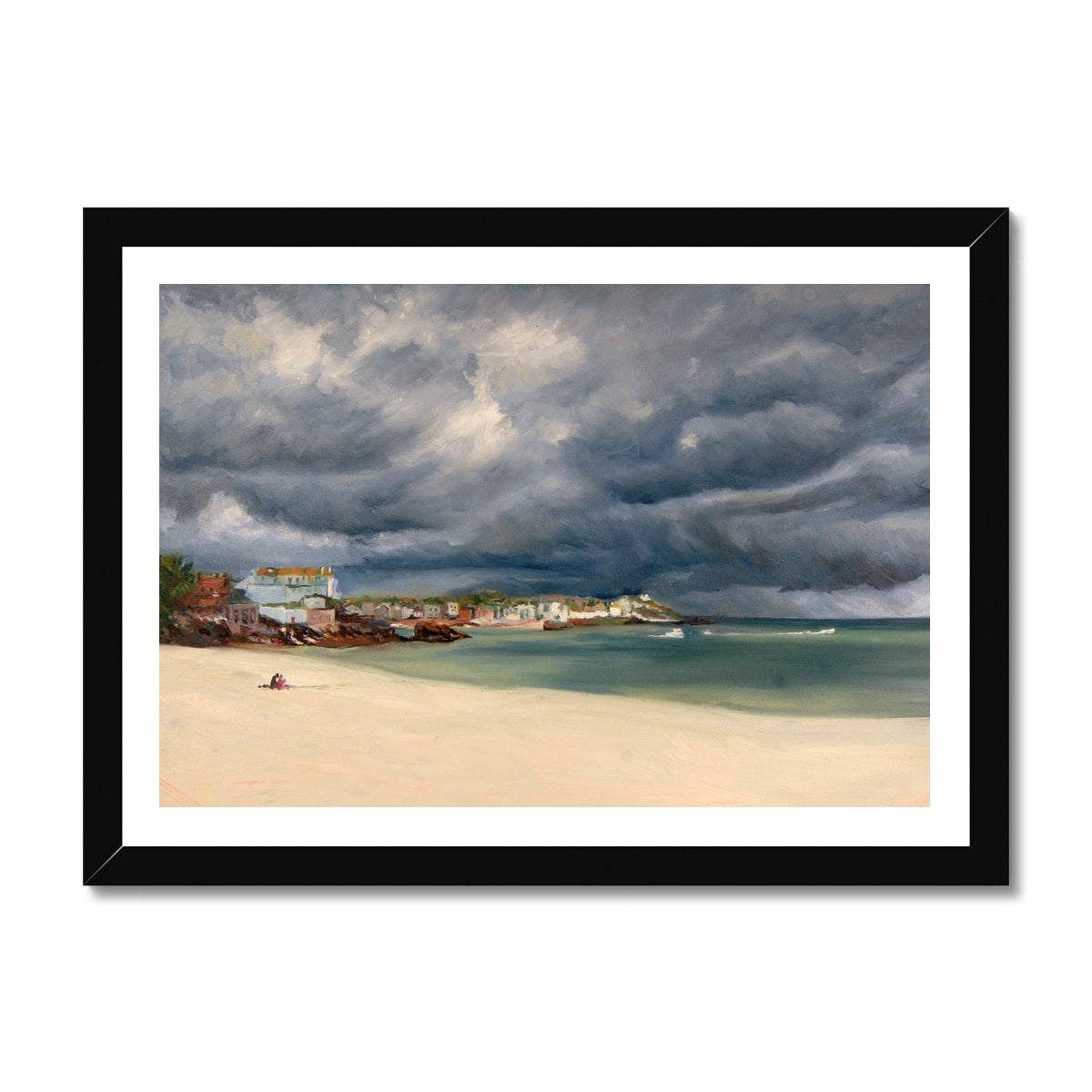 Porthminster Beach Picnic Art Print in black frame - lorrainefield