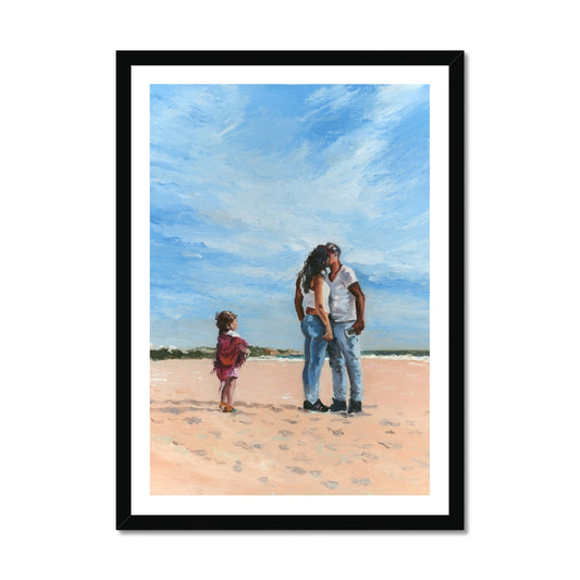Framed art print MAMA in black, coastal-inspired scene of love and mystery