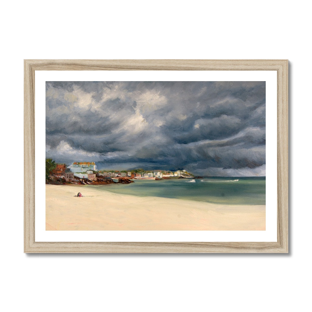 Porthminster Beach Cornwall Fine Art Print in natural wood frame- lorrainefield