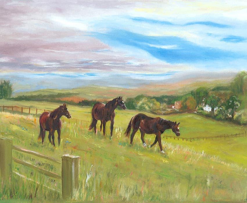 Painting of horses - Wilmcote - lorrainefield