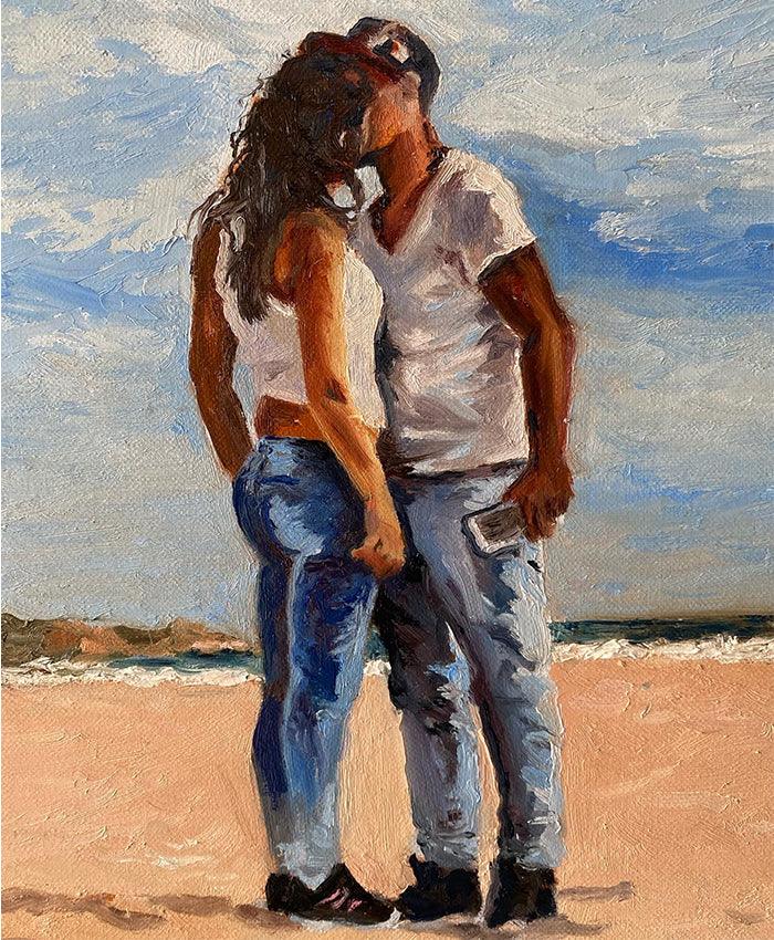 Present for lover Romantic Couple Original Oil Painting - lorrainefield