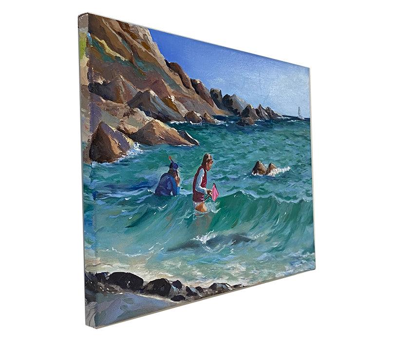 Beach fishing net kids at Coverack beach Cornwall - lorrainefield