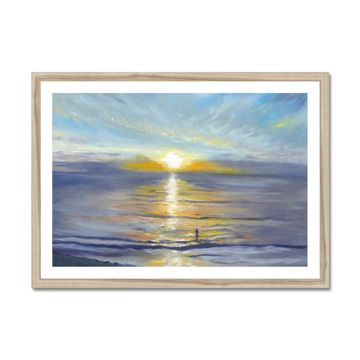 Wild swimming print capturing tranquil seaside moment at dawn