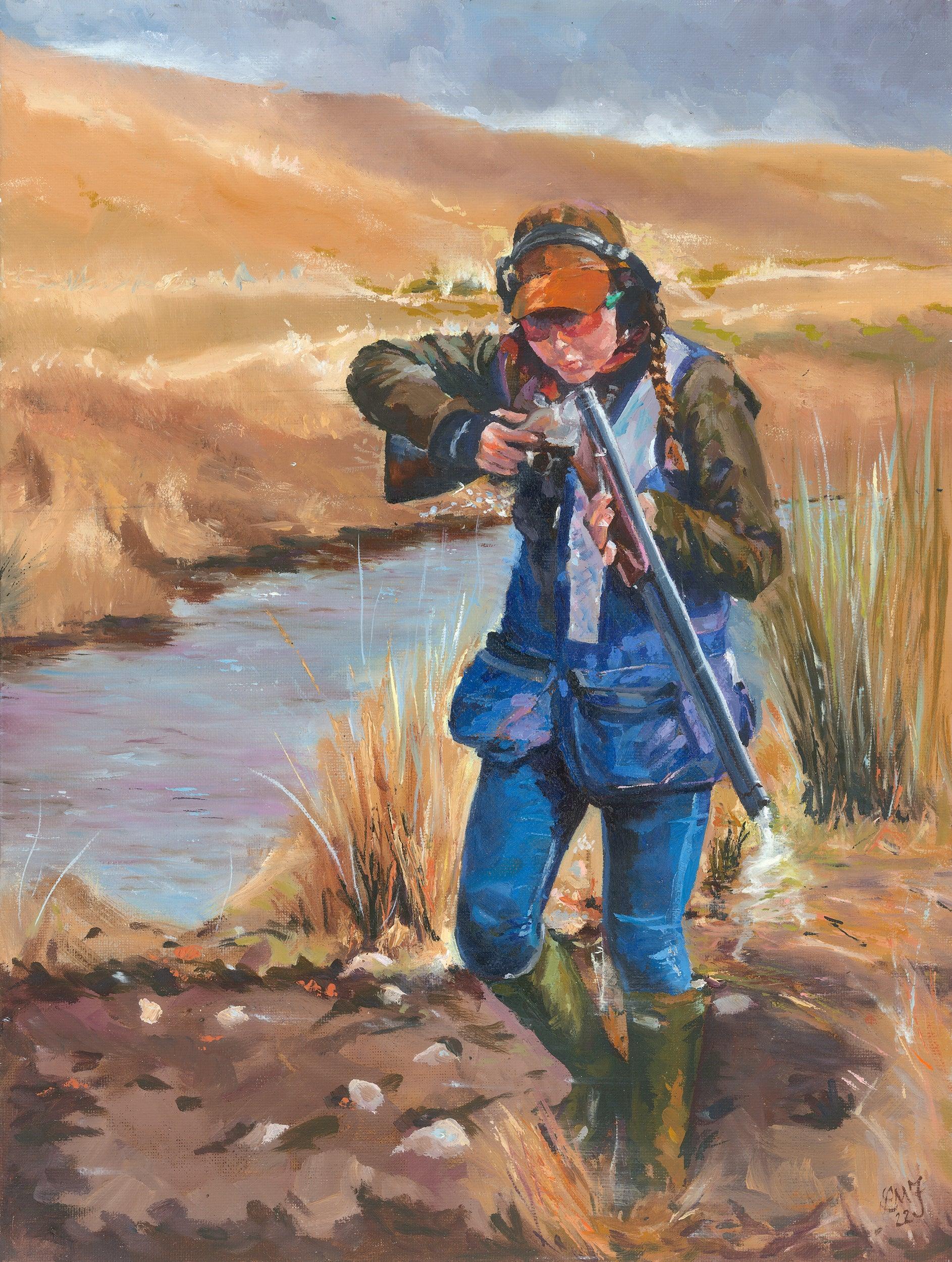 A young woman in the Highlands of Scotland Clay pigeon shooting  - lorrainefield